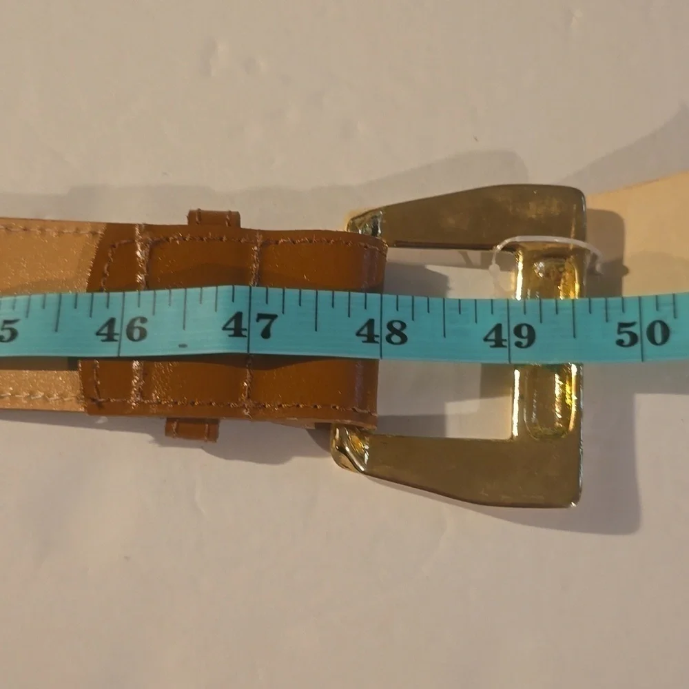 Vintage Leana Shop Mens TAN Leather Belt unique Gold Buckle New  Sz.2X